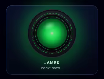 James leuchtet grün und denkt nach.