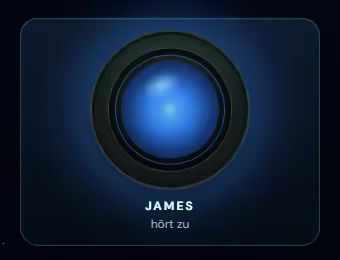 James leuchtet blau und hört zu.